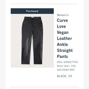 Abercrombie & Fitch Curve Love Vegan Leather Ankle Straight Pants